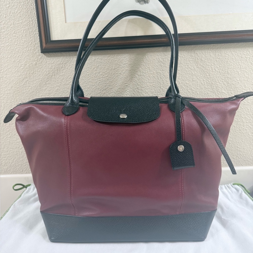LONGCHAMP le Pliage Cuir Leather Make a wish Tote euc